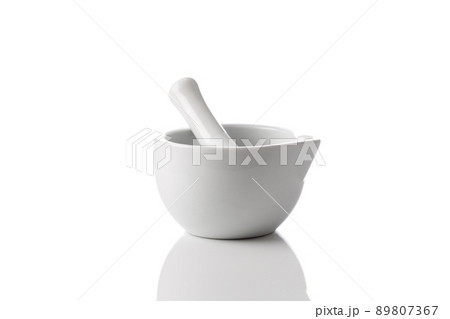 mortar and pestle isolated on white background 89807367
