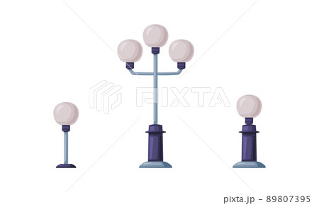 Street Light or Lamppost as Road Light Source Isolated on White Background Vector Set 89807395