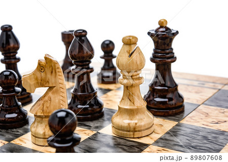 Beige Brown Wooden chess different pieces figures Beige Brown Wooden chess different pieces figures 89807608
