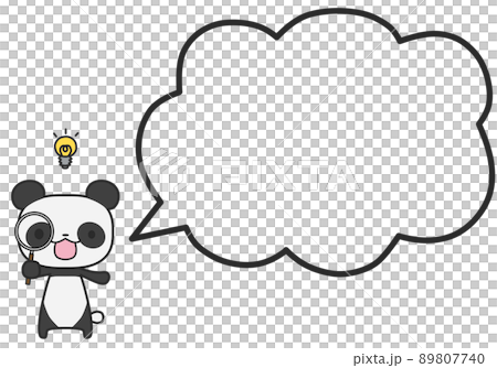 虫眼鏡で見つけているパンダさんとシンプルなモコモコふきだし 89807740