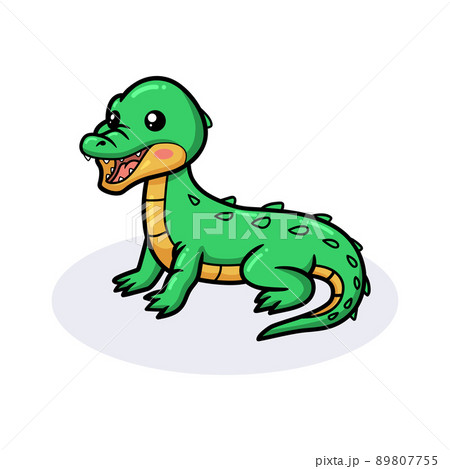 Cute little green crocodile cartoon	 89807755