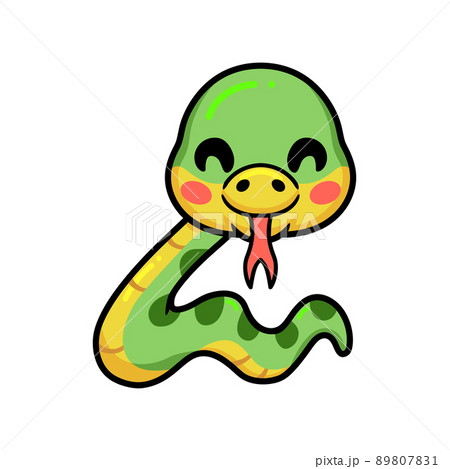 Cute little green snake cartoon	 89807831