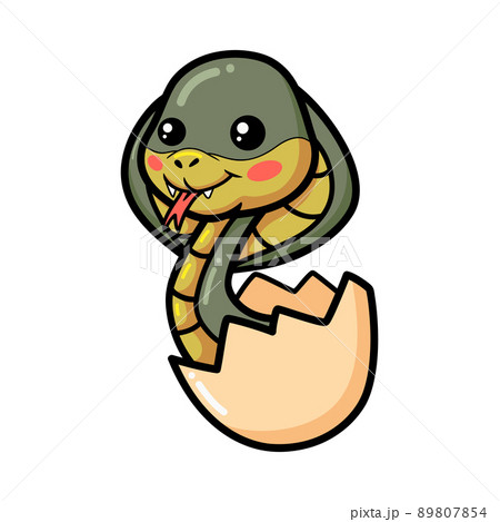 Cute Little Cobra Snake Cartoon Inside An Egg のイラスト素材