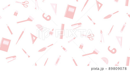 文房具と工作道具のイラストで構成したパターン素材 89809078