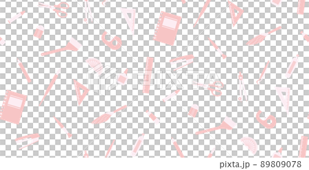 文房具と工作道具のイラストで構成したパターン素材 89809078