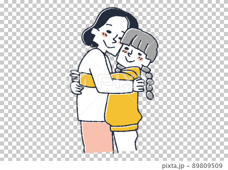 母親擁抱女兒 可笑的手寫人物矢量，暖線畫 89809509