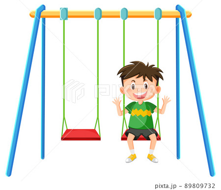 Kid on swing set playground on white background Kid on swing set playground on white background 89809732