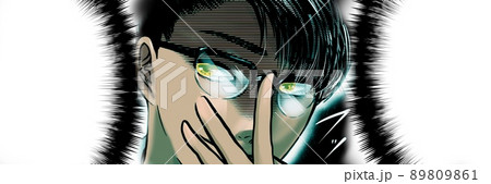 漫画イケメンメガネ詐欺師悪巧みしてほくそ笑むイラスト  89809861