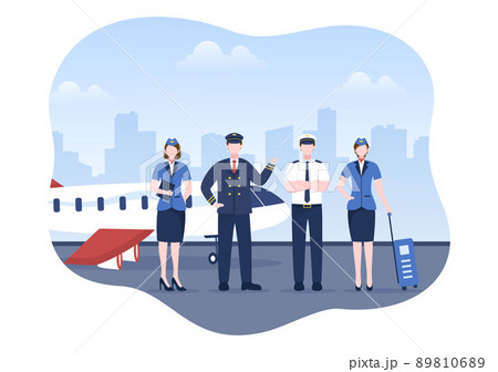 Pilot Cartoon Vector Illustration with Airplane, Air Hostess, City or Airport Background Design Pilot Cartoon Vector Illustration with Airplane, Air Hostess, City or Airport Background Design 89810689