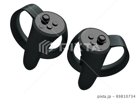 Virtual reality black controllers for online and cloud gaming on white background. 3D rendering of device for augmented reality or VR 89810734