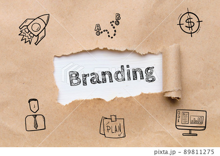 The concept of development and creation of branding. Icons and inscription on paper. The concept of development and creation of branding. Icons and inscription on paper. 89811275