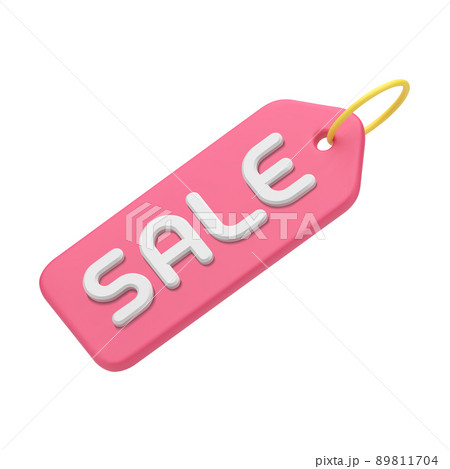 Diagonal sale tag rope pink glossy shopping special offer seasonal discount realistic 3d icon vector 89811704