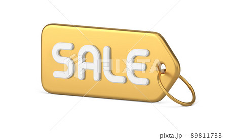 Metallic golden glossy diagonal placed isometric sale tag rope hanging ring realistic 3d icon vector 89811733