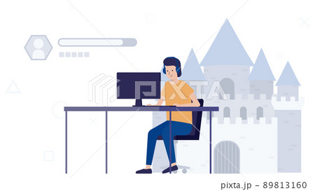 オンラインゲームを楽しむ男性のイラスト素材 89813160