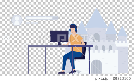 オンラインゲームを楽しむ男性のイラスト素材 89813160