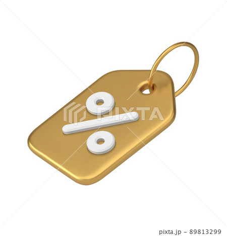 Golden metallic glossy retail tag rope on ring diagonal placed 3d icon realistic vector illustration 89813299