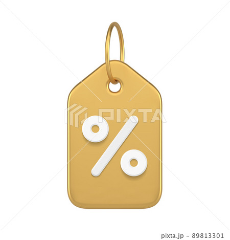 Vertical golden percentage tag rope hanging ring marketing sale 3d icon realistic mockup vector 89813301