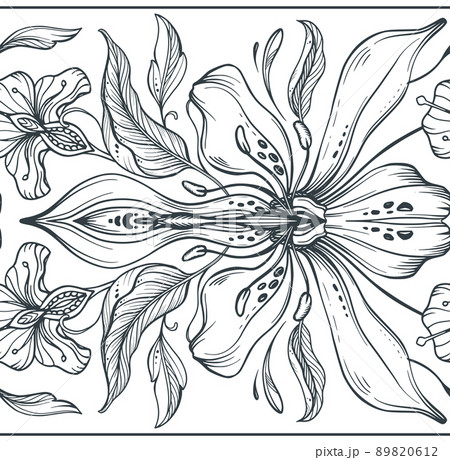 Beautiful vector seamless pattern with hand drawn floral elements, flowers and leaves. 89820612