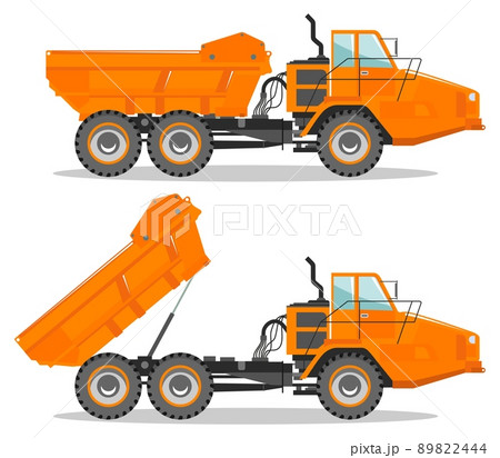 Off-highway truck with different body position. Heavy mining machine and construction equipment. Vector illustration. Off-highway truck with different body position. Heavy mining machine and construction equipment. Vector illustration. 89822444