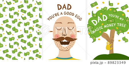 Happy fathers day cards set. Father face smile. Funny dad day banner set day. Father day background, posters 89823349
