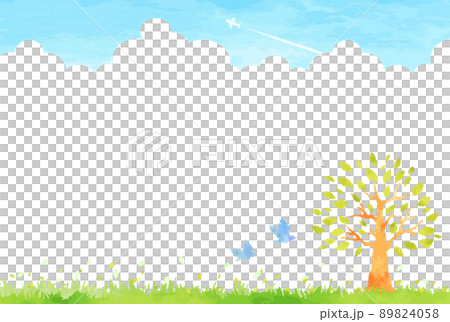 Gentle hand-painted landscape illustration full of greenery 89824058