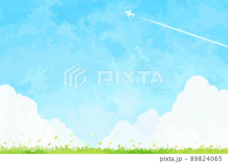 綺麗な手描きの青空と草原の風景イラスト 89824065