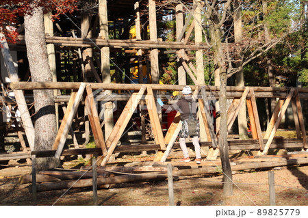 京都のお寺の修理をする大工さん 89825779