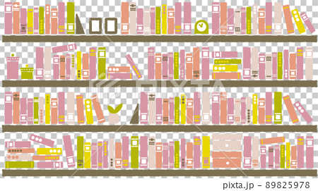 大きな本棚にたくさん並んだ本・かわいいピンク配色 89825978