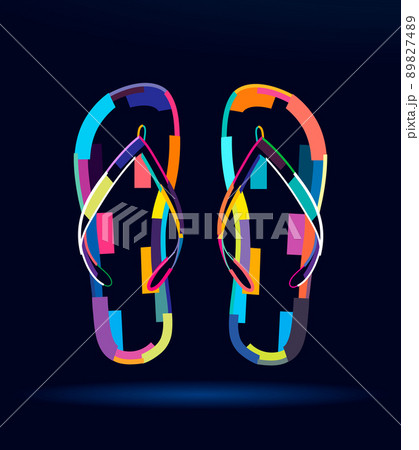 Abstract flip flops, slippers, beach slates, sandals from multicolored paints Abstract flip flops, slippers, beach slates, sandals from multicolored paints 89827489