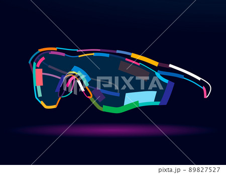 Abstract cycling sunglasses. Modern stylish sports bike sunglasses from multicolored paints 89827527