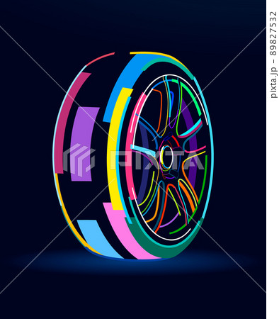 Abstract car wheel, wheel disc and tire, colorful drawing Abstract car wheel, wheel disc and tire, colorful drawing 89827532