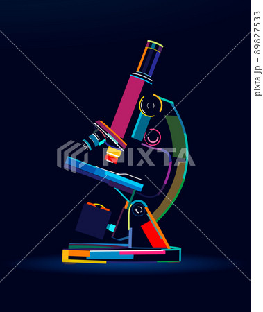 Abstract microscope biological, pharmaceutical magnifying instrument from multicolored paints 89827533