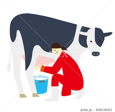 農業女子　酪農女子　酪農　女性　イラスト　牛乳 89828065