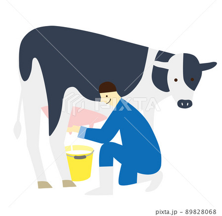農業女子　酪農女子　酪農　女性　イラスト　牛乳 89828068