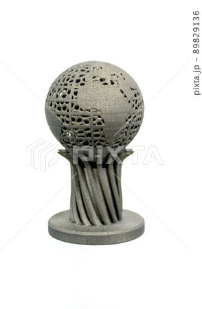 Model printed on 3D printer for metal close-up macro. Three-dimensional model printed on metal 3D printer. Model printed laser sintering machine for metal. Form printed by selective laser melting 89829136