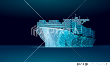 Container ship transportation symbol. 3D low poly sea map industrial technology. Delivery ocean market cargo. International global tank vector illustration 89829803