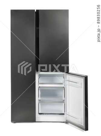 Modern stainless steel refrigerator isolated on white Modern stainless steel refrigerator isolated on white 89830256