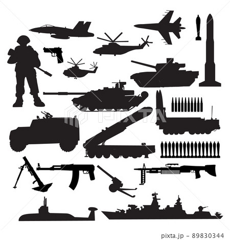 Military equipment set, the weapon  armed forces icon set. 89830344