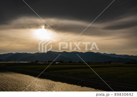 田植え後の田舎風景　松本市 89830692