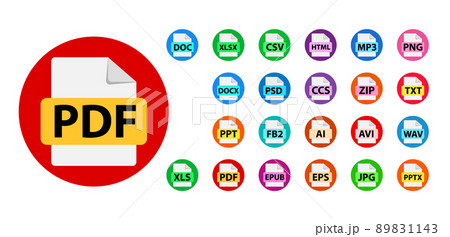Collection of vector icons. File format extensions icons. 89831143