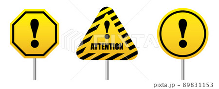 Set road sign Attention bright yellow symbol. Set road sign Attention bright yellow symbol. 89831153
