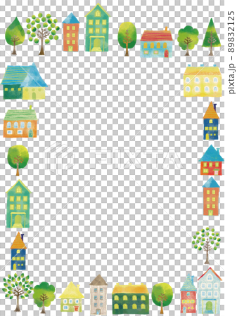 北欧風 水彩タッチの街並みフレーム 縦(囲み) 北欧風 水彩タッチの街並みフレーム 縦(囲み) 89832125