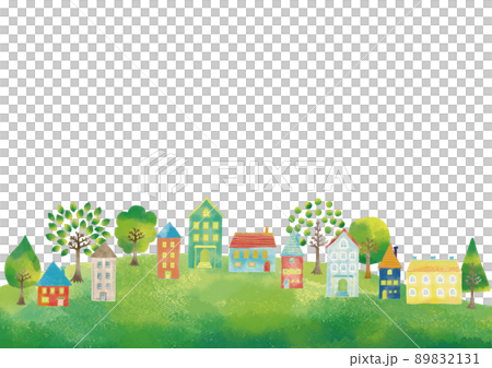 Scandinavian style watercolor touch cityscape green hill frame 2 89832131