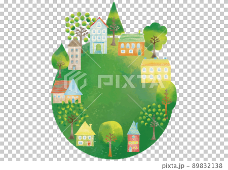 Scandinavian style watercolor touch trees and house frame 89832138