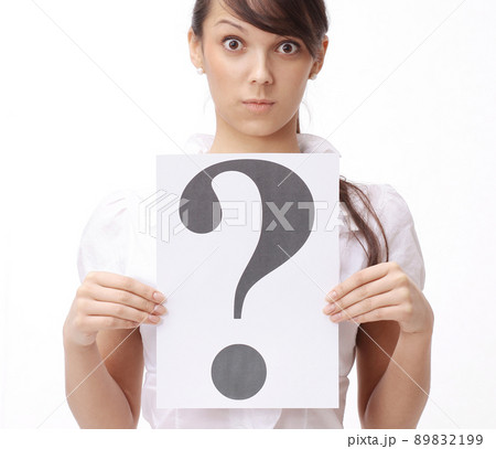 surprised business woman showing a question mark. 89832199