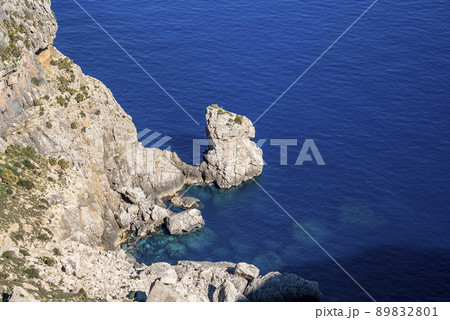 High angle view of Mediterranean sea by rocky cliff during sunny day 89832801