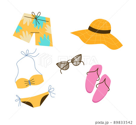 Summer beachwear and swimwear flat cartoon vector illustration isolated. Summer beachwear and swimwear flat cartoon vector illustration isolated. 89833542