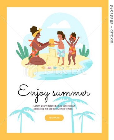 Summer family vacation at sea advertising banner design flat vector illustration. 89833543