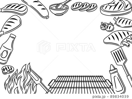 q Frame With Grill Objects And Icons のイラスト素材 4039