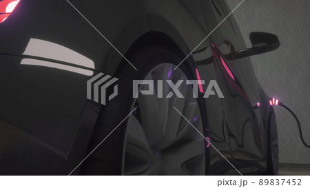 Electric car charging. Electric vehicle charging port plugging in car. 3d rendering Electric car charging. Electric vehicle charging port plugging in car. 3d rendering 89837452